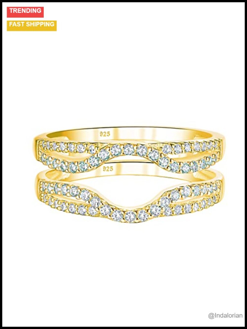 18K yellow Gold Plated Sterling Silver Ring Enhancer CZ Wedding Band